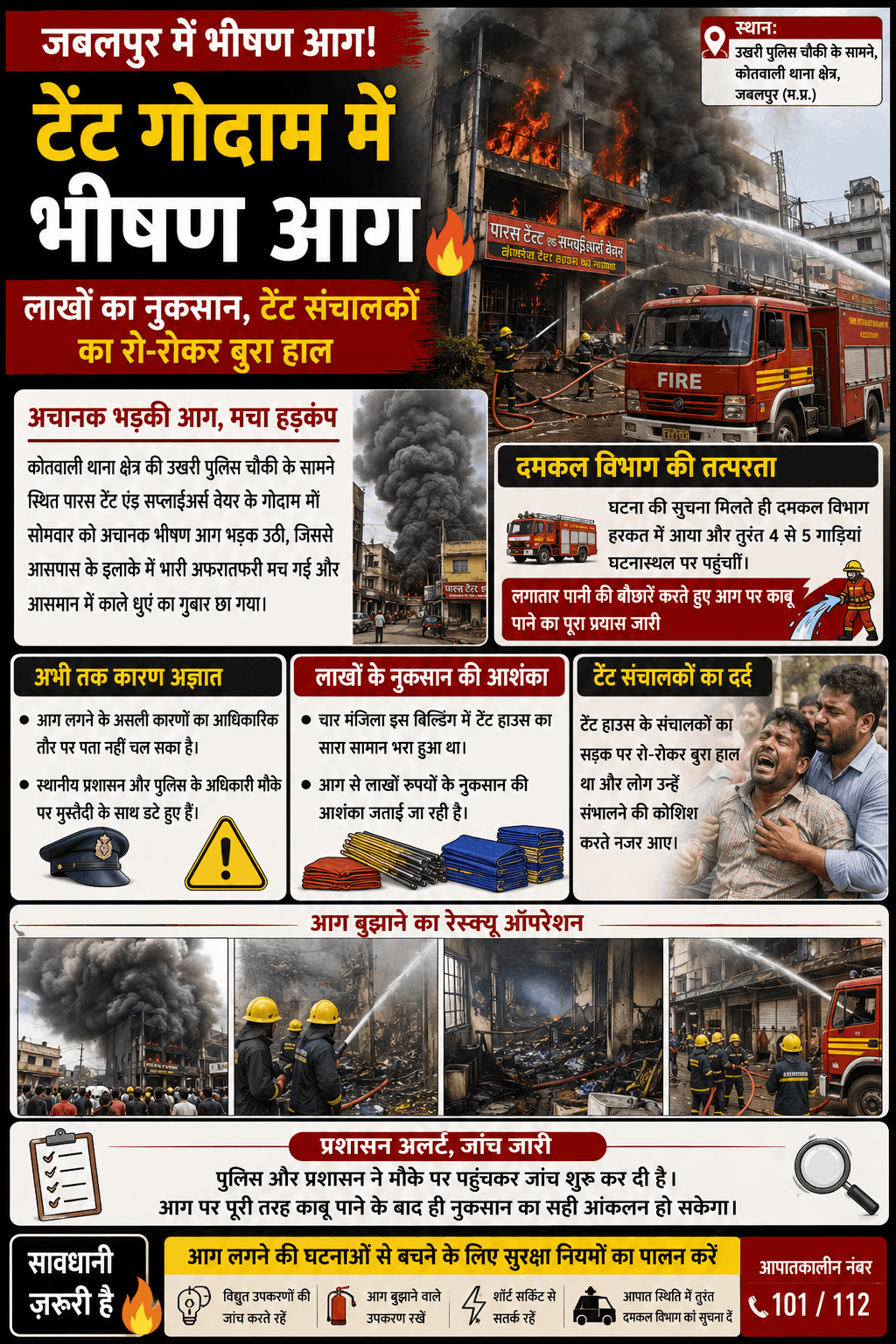 जबलपुर: टेंट हाउस के गोदाम में भीषण आग, लाखों के नुकसान की आशंका