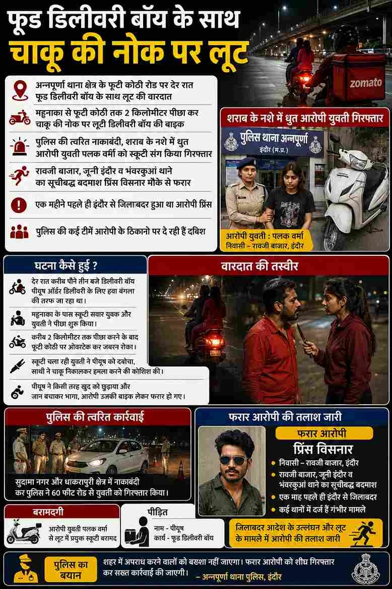 फूड डिलीवरी बॉय से चाकू की नोक पर लूट, जिलाबदर बदमाश की प्रेमिका गिरफ्तार